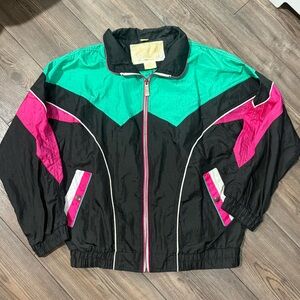 Vintage 1980s Active Code Colorblock Windbreaker Teal Pink Adult L